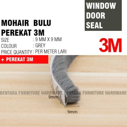 MOHAIR WINDOW DOOR SEAL STRIP MOHER MOHAIR BULU (3M - PEREKAT)  Double Tape Peredam Pintu Jendela - Gambar 4