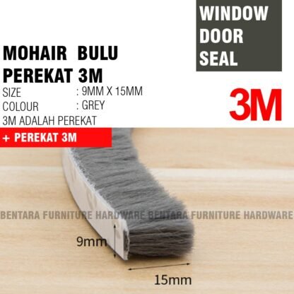 MOHAIR WINDOW DOOR SEAL STRIP MOHER MOHAIR BULU (3M - PEREKAT)  Double Tape Peredam Pintu Jendela - Gambar 5