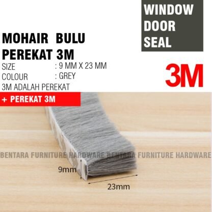 MOHAIR WINDOW DOOR SEAL STRIP MOHER MOHAIR BULU (3M - PEREKAT)  Double Tape Peredam Pintu Jendela - Gambar 6