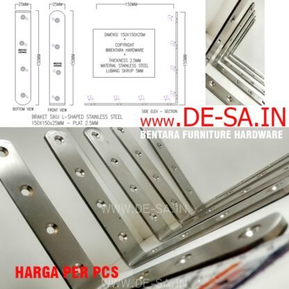 SL-SS 150MM SIKU L STAINLESS STEEL BRACKET Braket 150 X 150 X 25 MM Besar - L-Shaped Angle Bracket Fastener - Gambar 3