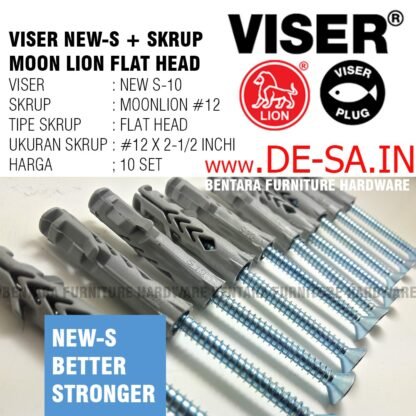 10 x ANGKUR NEW-S10 + Screw Flat Head Moon Lion #12 x 2-1/2" - VISERIN VISE-R UNTUK SKRUP Dinding Tembok Beton Bata