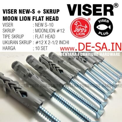 10 x ANGKUR NEW-S10 + Screw Flat Head Moon Lion #12 x 2-1/2" - VISERIN VISE-R UNTUK SKRUP Dinding Tembok Beton Bata - Gambar 2