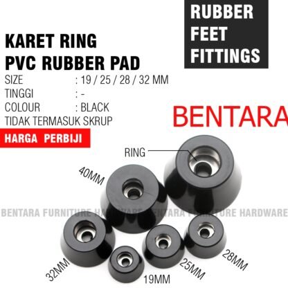 32MM KARET RING PVC RUBBER PAD HITAM DIAMETER 19 25 28 32- BULAT BUNDAR KAKI MEJA KUSRI ANTI SLIP SKID