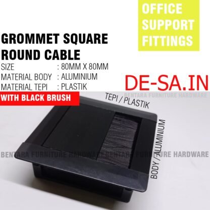 80 MM SQUARE GROMMET ALUMINIUM BLACK HITAM - LUBANG KABEL LOGAM PERSEGI KOTAK MEJA KERJA BELAJAR KANTOR OFFICE (80MM x 80MM ) 8 CM SWITCH / SAKELAR SAKLAR