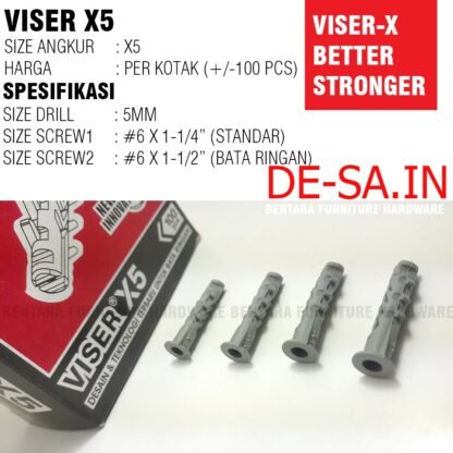 ANGKUR S5 / Viser X5 (1 Box = 100 Pcs) -  Dinding Bata Beton Tembok VISE-R VISERIN