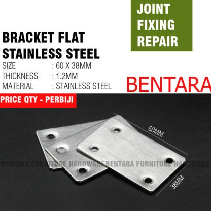 6CM PP-SS PLAT PERSEGI STAINLESS 60X38 MM - Rata Lurus Bracket Flat Reparasi Joint Fixing Repair