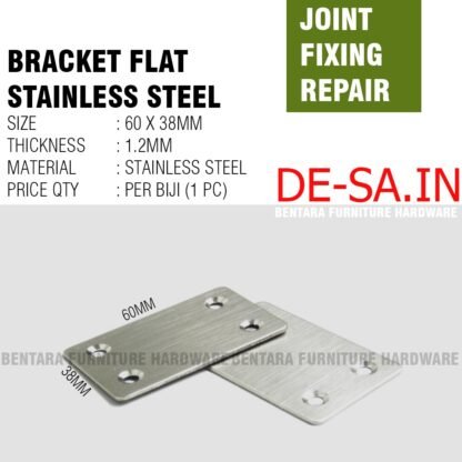 6CM PP-SS PLAT PERSEGI STAINLESS 60X38 MM - Rata Lurus Bracket Flat Reparasi Joint Fixing Repair - Gambar 2