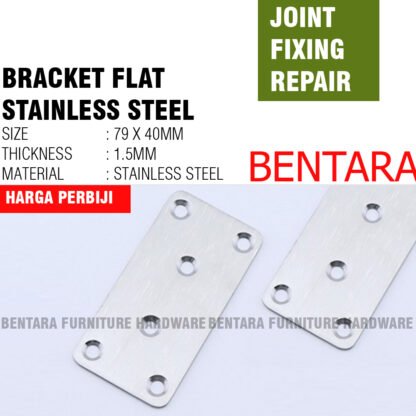 8CM PP-SS PLAT PERSEGI STAINLESS 80X40MM - Rata Lurus Bracket Flat Reparasi Joint Fixing Repair