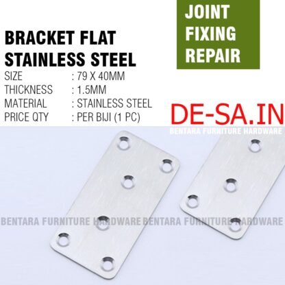 8CM PP-SS PLAT PERSEGI STAINLESS 80X40MM - Rata Lurus Bracket Flat Reparasi Joint Fixing Repair - Gambar 2