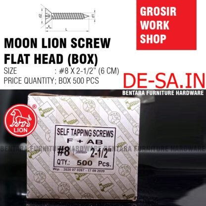 (GROSIR) #8 x 60MM GS-ML MOON LION BOX 500 PCS Skrup Tapping Screw (Sekrup Lion #8 X 2-1/2") (WORKSHOP)