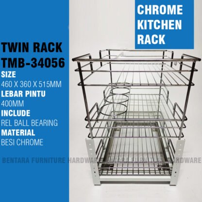 40 CM TWIN RACK TMB 34056 / WW-010A RAK PIRING RAK DAPUR DALAM KABINET BAWAH BESI CHROME KITCHEN SET BOTTOM UNIT CABINET