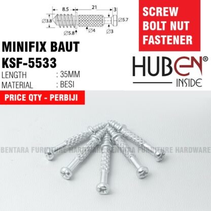 HUBEN KSF-5533-9 BAUT SKRUP 35MM UNTUK MINIFIX KNOCKDOWN - Gambar 2