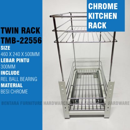 25 CM TWIN TMB-22556 ST / WW-3018B RAK BOTOL GELAS BESI CHROME -  RAK PIRING RAK BOTOL RAK DAPUR DALAM KABINET BAWAH  KITCHEN SET BOTTOM UNIT CABINET