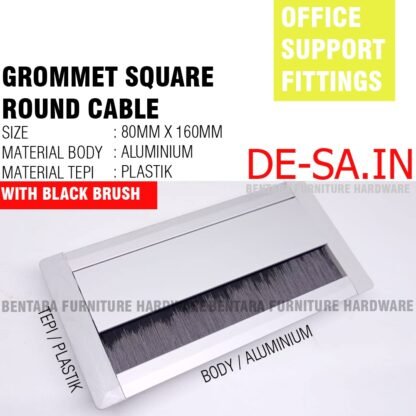 160 MM SQUARE GROMMET ALUMINIUM SILVER - LUBANG KABEL LOGAM PERSEGI KOTAK MEJA KERJA BELAJAR KANTOR OFFICE 16 CM ( 80MM x 160MM )