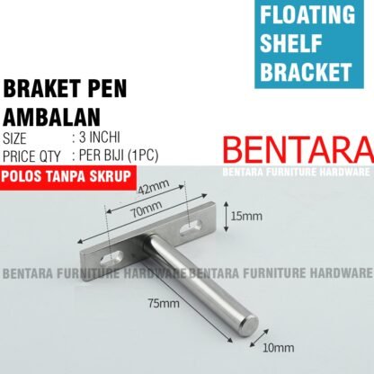 5 INCHI PEN AMBALAN MELAYANG TIPE A - BRAKET TEMBOK BRACKET FLOATING SHELF WALL - Gambar 2