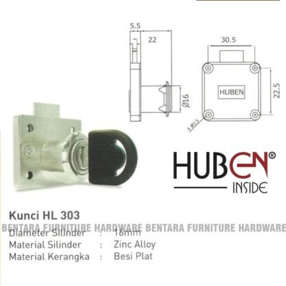 HUBEN HL-303 KUNCI LACI EKONOMIS KEY LOCK DRAWER FURNITURE - Gambar 3