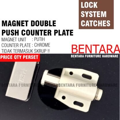 MS-31 MAGNET SINGLE + PUSH - KECES PINTU KACA KABINET PUTIH WHITE - Single Magnetic Latch / Catch for Glass Door