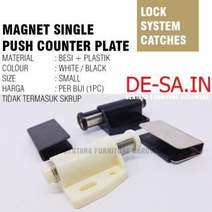 MS-31 MAGNET SINGLE + PUSH - KECES PINTU KACA KABINET PUTIH WHITE - Single Magnetic Latch / Catch for Glass Door - Gambar 2