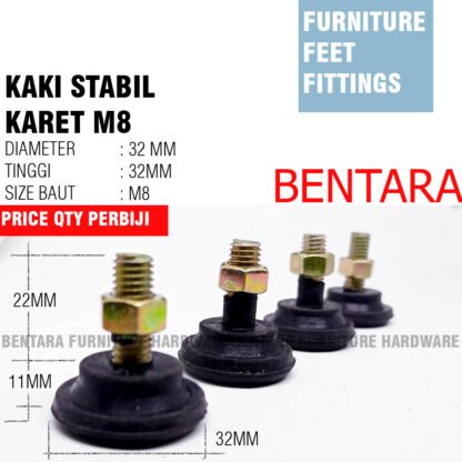 BAUT M8 (D.32 MM X 32MM) KAKI STABIL KARET STABIL - untuk KAKI Sofa & Meja - Furniture Feet Adjuster
