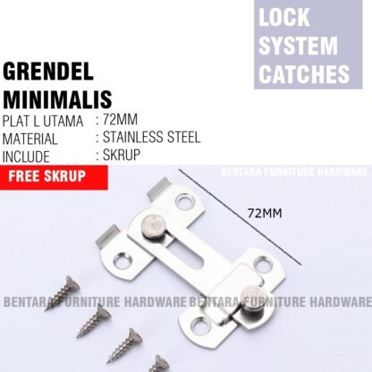 GRENDEL KAIT MINIMALIS 2 INCHI / 3 INCHI  STAINLESS STEEL Pengaman Pintu - Gambar 2