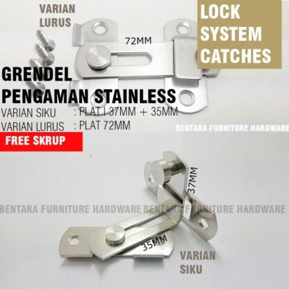 GRENDEL KAIT MINIMALIS 2 INCHI / 3 INCHI  STAINLESS STEEL Pengaman Pintu - Gambar 3