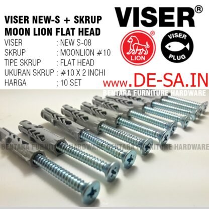 10 x ANGKUR NEW-S8 + Screw Flat Head Moon Lion #10 x 2" - Skrup Angkur Dinding Tembok ANCHOR WALL VISERIN - Gambar 2