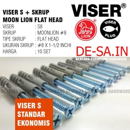 10 x ANGKUR S8 + SCREW FLAT Head Moon Lion #8 x 1-1/2" - Skrup Angkur Dinding Tembok ANCHOR WALL VISERIN