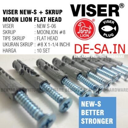 10 x ANGKUR NEW-S6 + Screw Flat Head Moon Lion #8 x 1-1/4" - Skrup Angkur Dinding Tembok Beton Bata ANCHOR WALL VISERIN