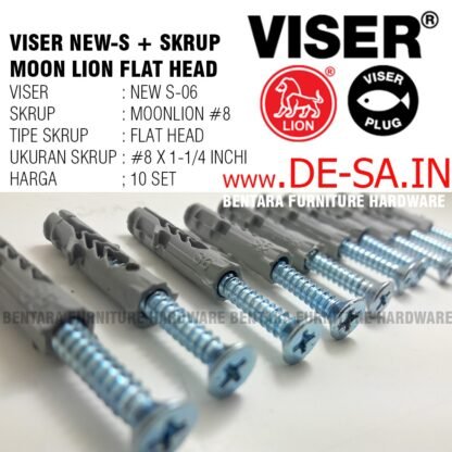10 x ANGKUR NEW-S6 + Screw Flat Head Moon Lion #8 x 1-1/4" - Skrup Angkur Dinding Tembok Beton Bata ANCHOR WALL VISERIN - Gambar 2