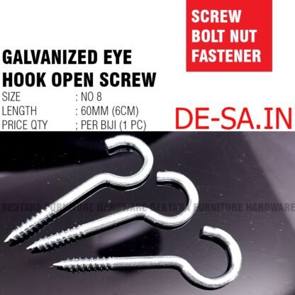 Eye Screw (No 8) Hook Open Galvanized Kapstok Angkur Dinding Skrup Gantung Kandang Burung Kapstok (Eceran Perbiji)