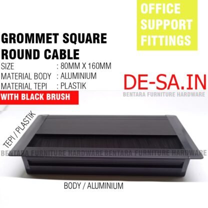 160 MM SQUARE GROMMET ALUMINIUM BLACK HITAM  - LUBANG KABEL LOGAM PERSEGI KOTAK MEJA KERJA BELAJAR KANTOR OFFICE (80MM X 160MM) 16 CM