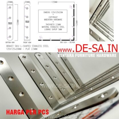 125MM Siku Stainless Steel Braket 125 X 125 X 20 MM Besar Large - L-Shaped Angle Bracket Fastener - Gambar 3