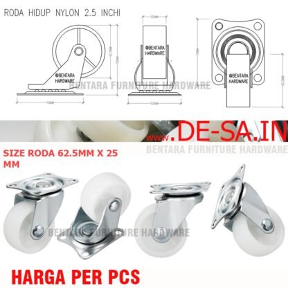 2.5" RODA NYLON 2.5 INCHI MATI / HIDUP / HIDUP PENGUNCI - FIX / SWIVEL CASTER - Gambar 3