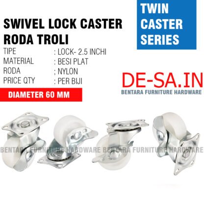 2.5" RODA NYLON 2.5 INCHI MATI / HIDUP / HIDUP PENGUNCI - FIX / SWIVEL CASTER - Gambar 4