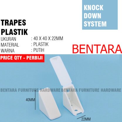 MTS MINI TRAPES SEGITIGA 40 X 40 X 22 MM PLASTIK PUTIH 4 LUBANG KNOCK DOWN BRACKET FITTING