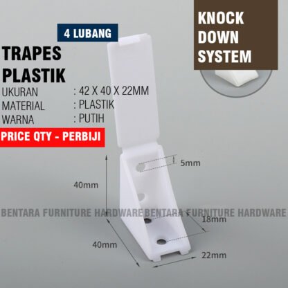 MTS MINI TRAPES SEGITIGA 40 X 40 X 22 MM PLASTIK PUTIH 4 LUBANG KNOCK DOWN BRACKET FITTING - Gambar 2