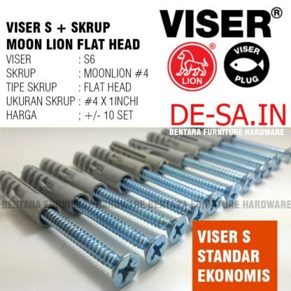 10 x Viser S6 + Screw Flat Head Moon Lion #6 x 1-1/4" - Skrup Angkur Dinding Tembok Beton Bata