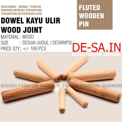 100 x Dowel Kayu  6 X 30 MM (1/4" x 1-1/4" Inchi) Bulat - Flute Pin Stick Wood Pen Pasak Paku Ulir